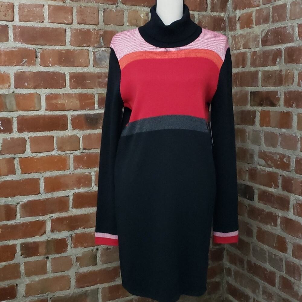 Free People Winter Break color block turtle neck long sleeve sweater dress Large